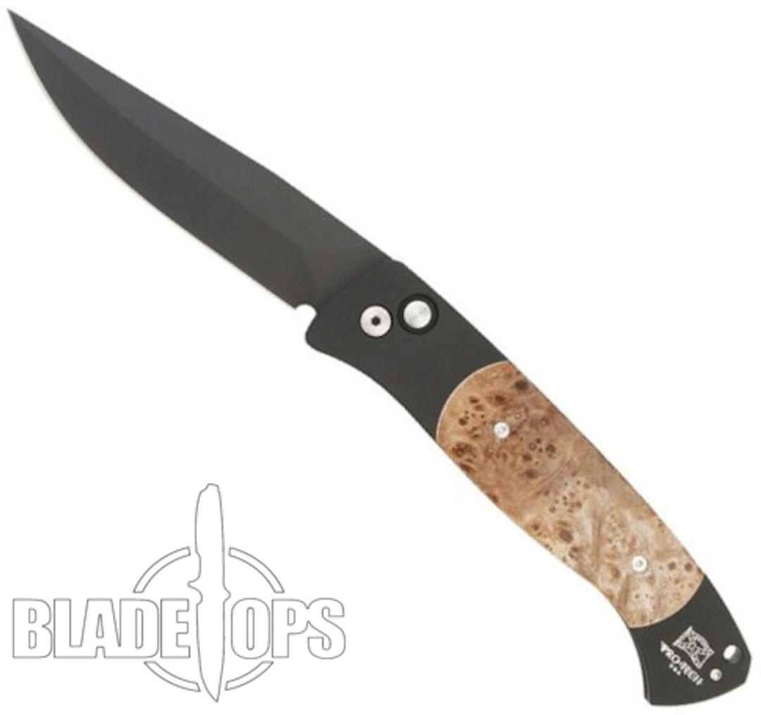 Pro-Tech Maple Burl Brend Auto 1 Knife, Plain DLC Blade, PT1107