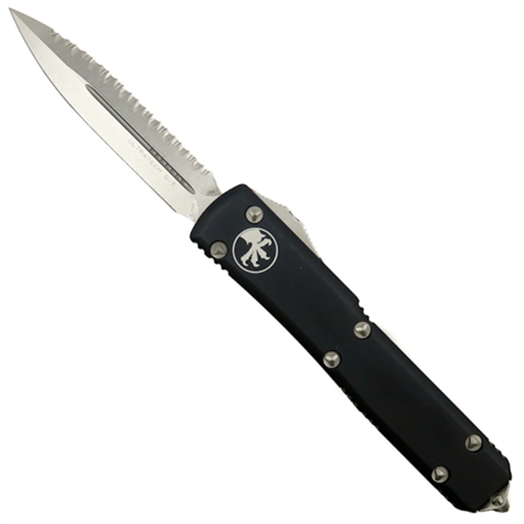 Microtech 122-12 Contoured Ultratech D/E OTF Auto Knife, Full Serrated Stonewash Blade