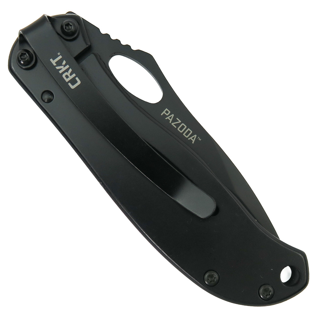 CRKT Pazoda Stainless Steel FrameLock Knife, with Black Plain Blade, Clip View