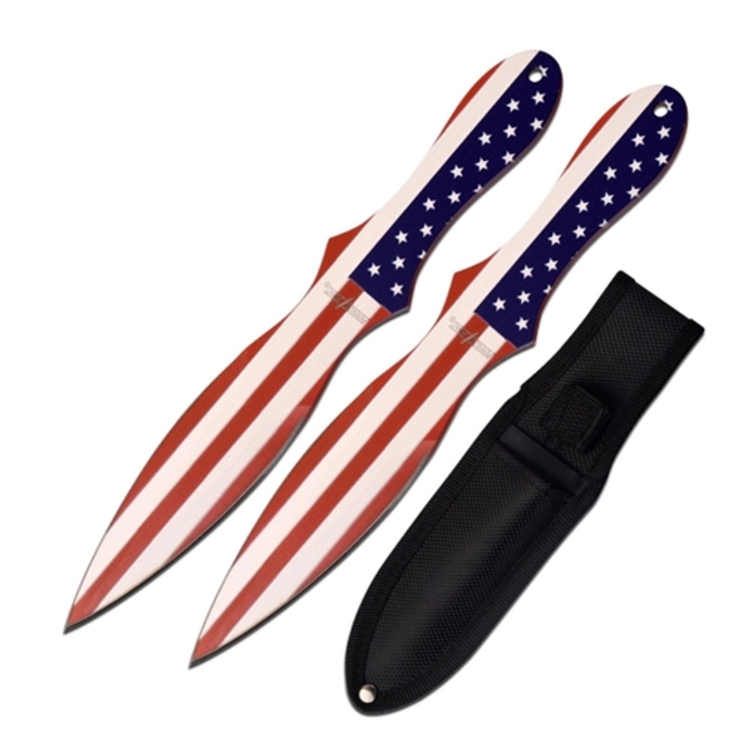 Perfect Point PP-116-2A American Flag 2-Piece Throwing Knife Set, Red/White/Blue Finish