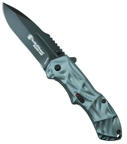 Smith & Wesson Black Ops Spring Assist Knife, Gunmetal Blue Handle, Tactical Black Drop Point, SWBLOP3B