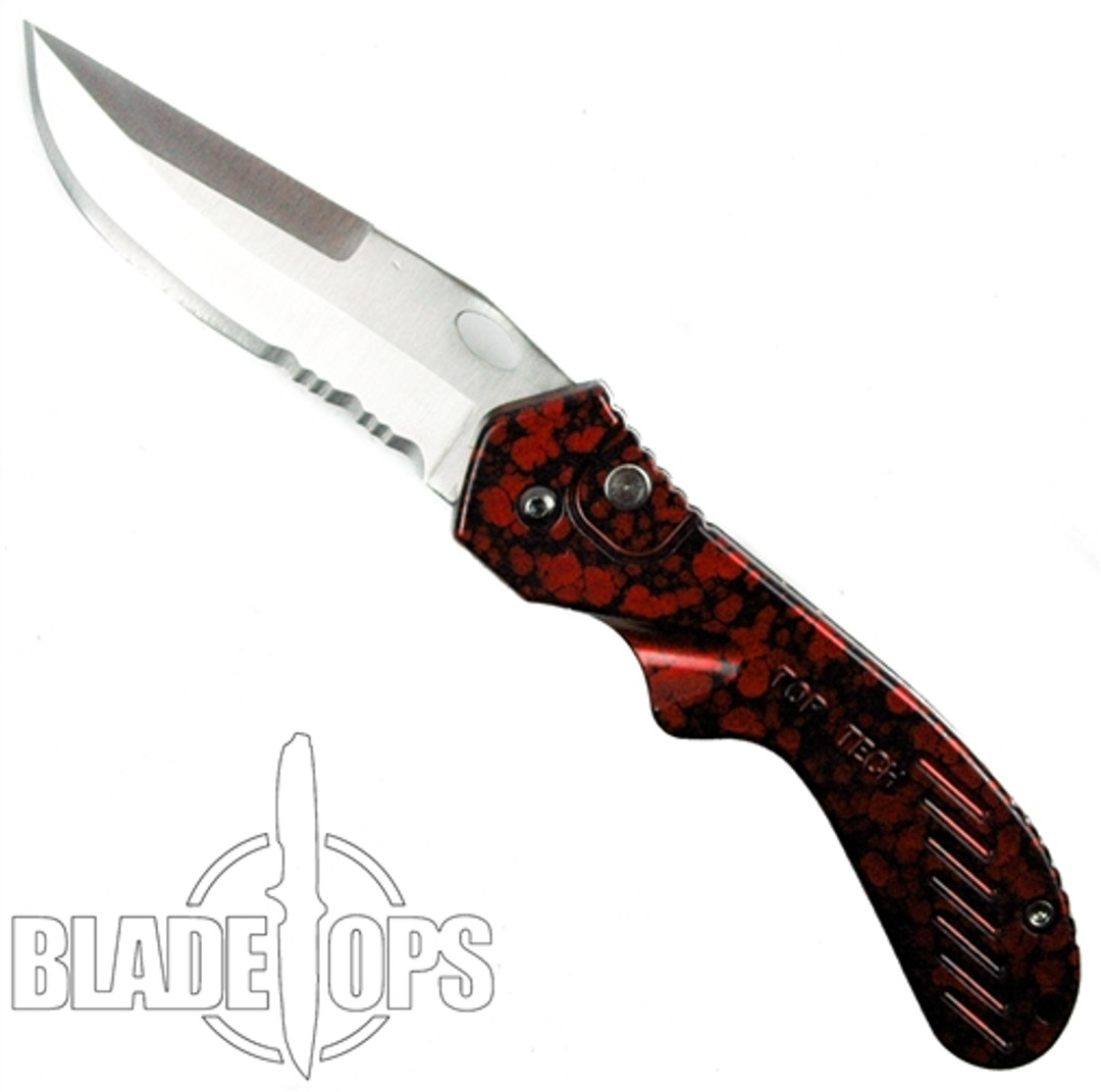 The Mercenary Auto Knife, Red, Part Serrated