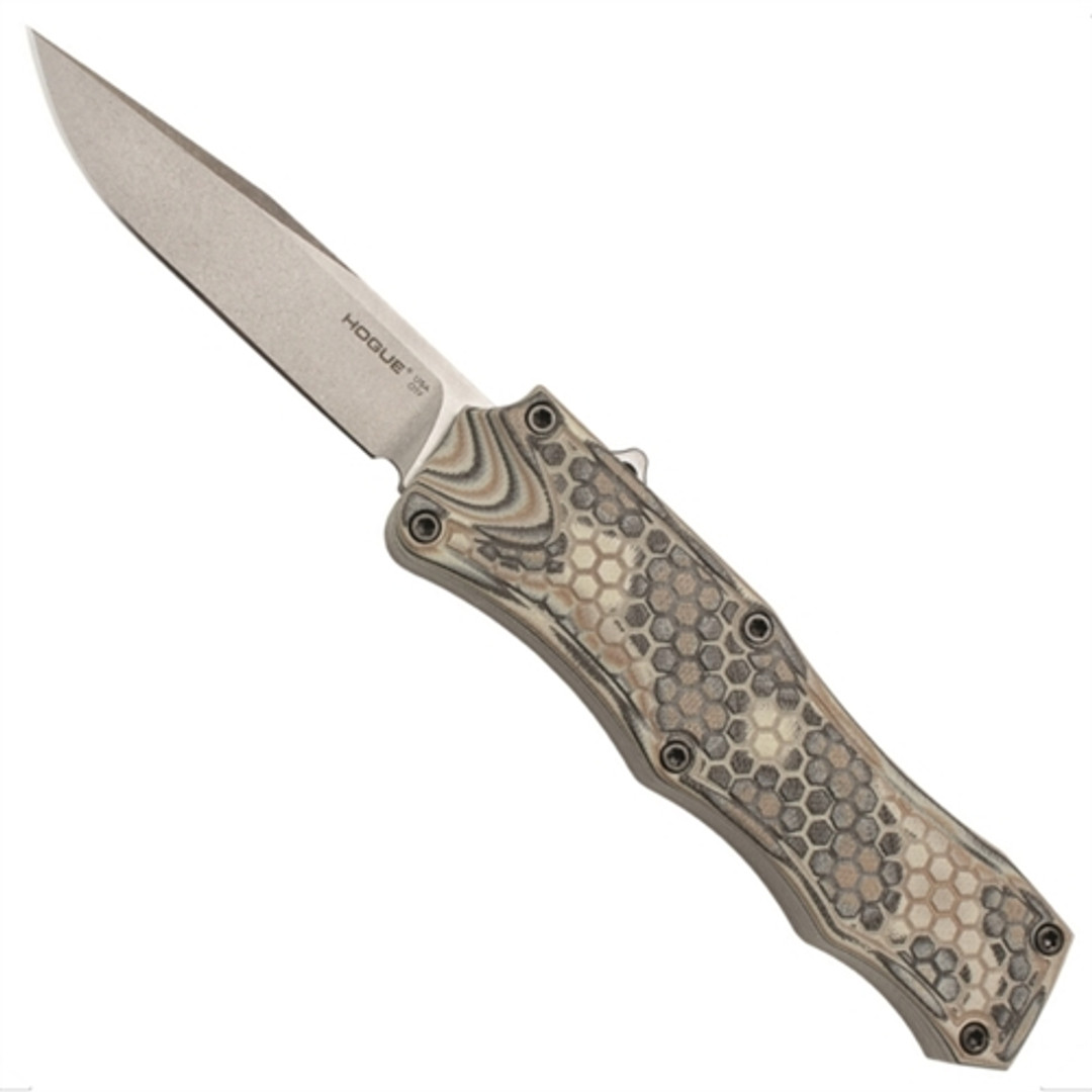 Hogue Knives Limited Edition 34099-LIM Dark Earth G-Mascus G-10 S/E OTF Auto Knife, CPM-154 Tumbled Blade