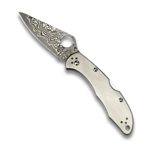 Spyderco Titanium Delica 4 Folder Knife, Damascus Blade