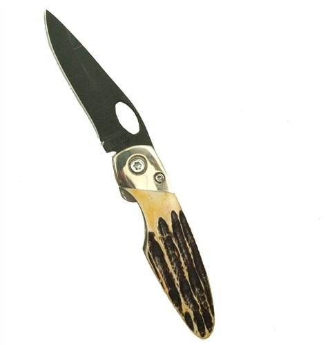 Bear & Son 504 Sideliner Lock Genuine India Stag Bone Knife