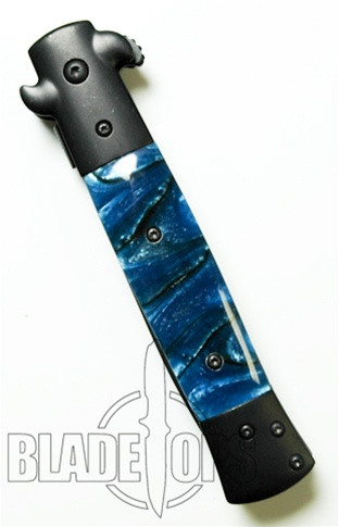 Milano III Stiletto Spring Assisted Knife, Midnight Blue Handle,  Black Tactical Blade