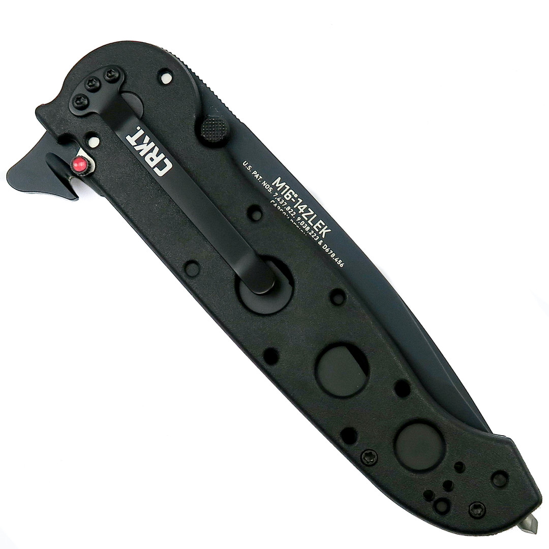 CRKT M16-14ZLEK Rescue Folding Knife, Combo Tanto Blade, clip view