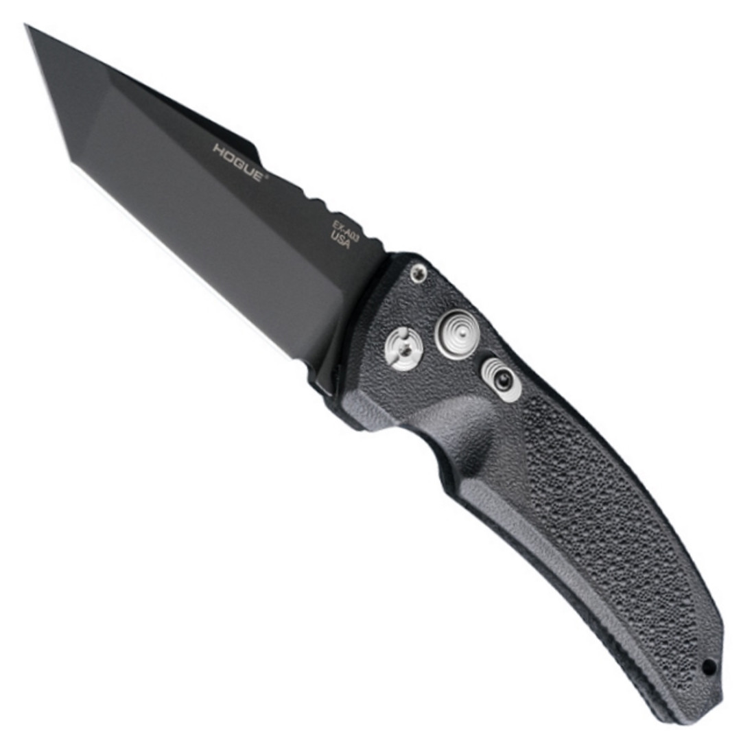 Hogue Knives EX03 Auto Knife, Black, Black Tanto 3.5 Blade
