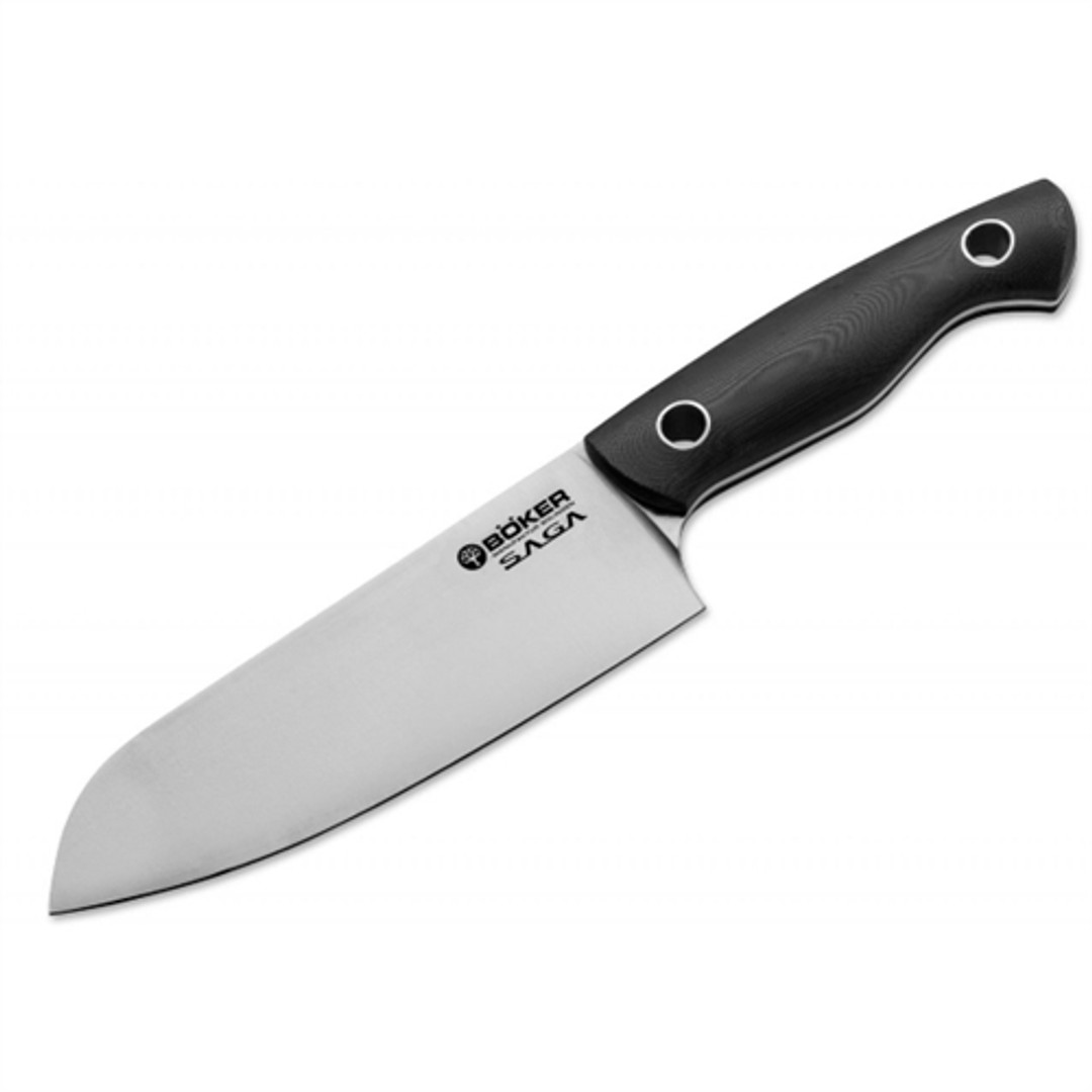 Boker 130267SET Saga 4-Piece Kitchen Knife Set, Display Block, Stonewash Blades
