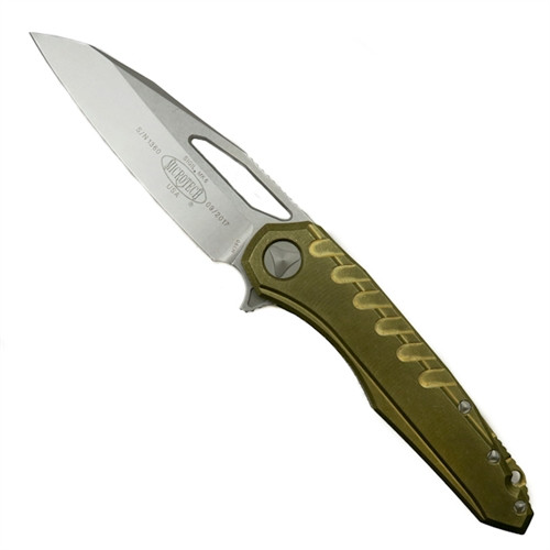 Microtech 196-10BR Sigil MK6 Brass/Titanium Flipper Knife, Stonewash Blade
