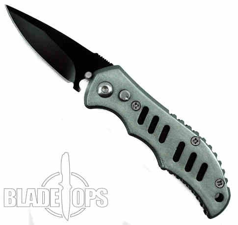Mini Grey Napoleon III Auto Knife, Black Clip Blade