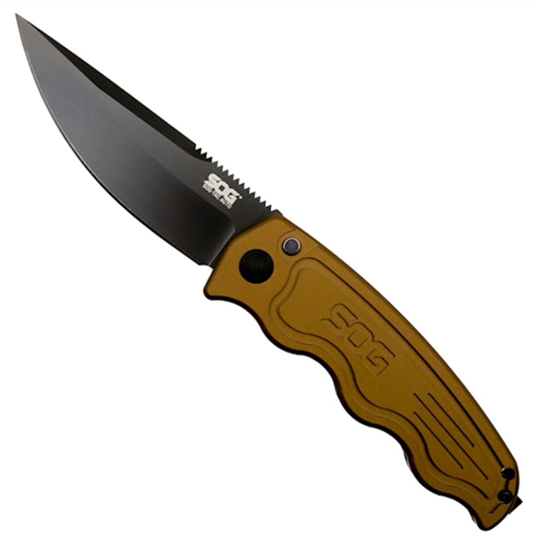 SOG DTST-02 Desert Tan SOG-TAC Clip Point Auto Knife, AUS-8 Black Blade