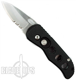 Atomic Auto Knife, Part Serrated, Black Handle