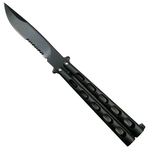 Thug Heavyweight Balisong Butterfly Knife, Black Combo Blade