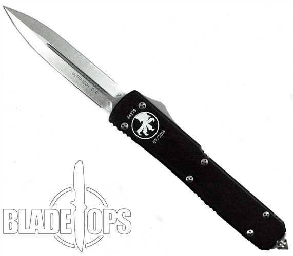 Microtech Ultratech OTF Knife, Stonewash Plain, Double Edge, MT122-10