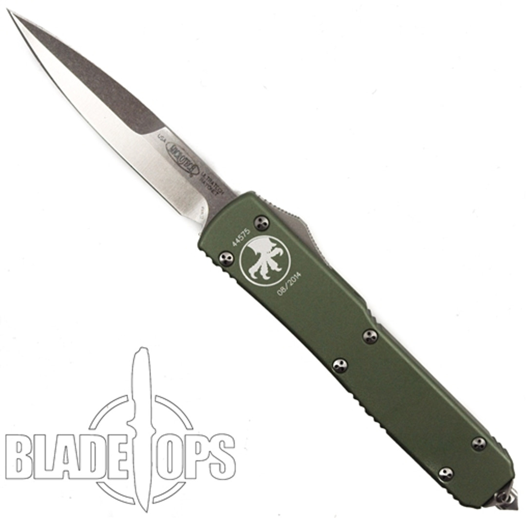 Microtech Olive Drab Ultratech OTF Knife, Bayonet Stonwewash Blade