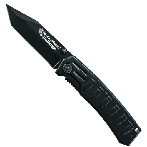 Smith & Wesson Bullseye Linerlock Tanto Knife, Black, Plain, SW112