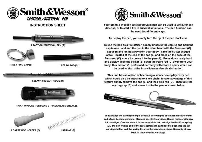 Smith & Wesson Black Tactical Survival Pen, Self Defense Tool, and Keychain, SWPEN2BK