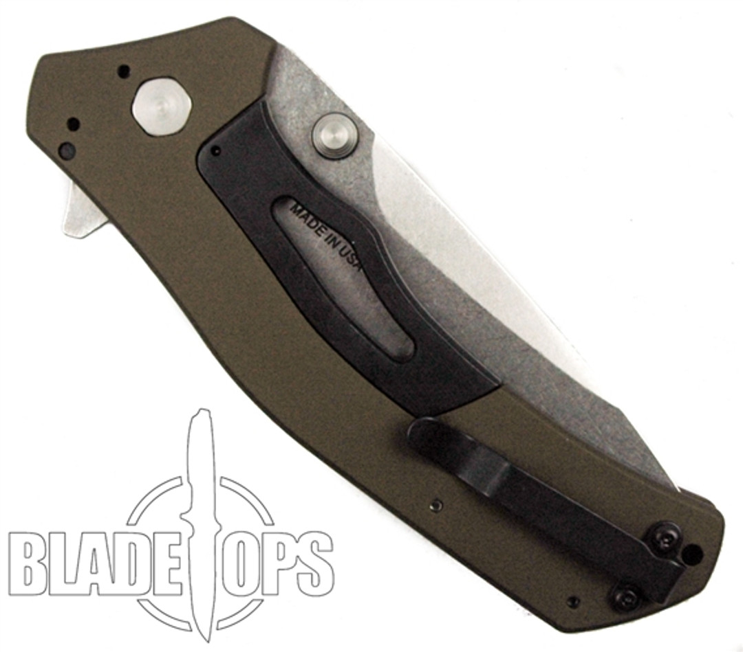 Kershaw Brown Knockout Assist Knife, ELMAX Stonewash Plain Blade