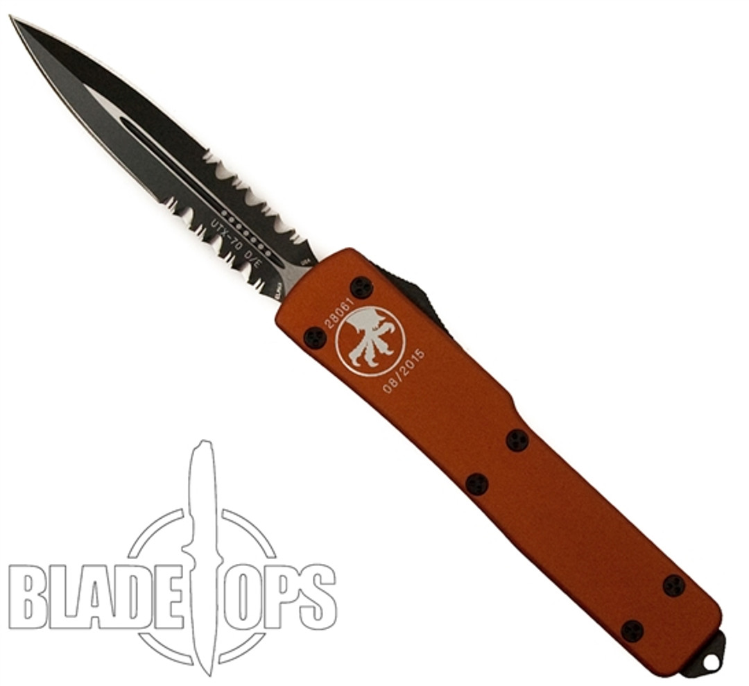 Microtech Orange UTX70 OTF Knife, Dual Combo Edge Black Blade