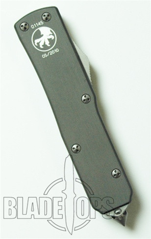 Microtech UTX-85 OTF Knife, Satin, Part Serrated, Grey Handle, MT125-5