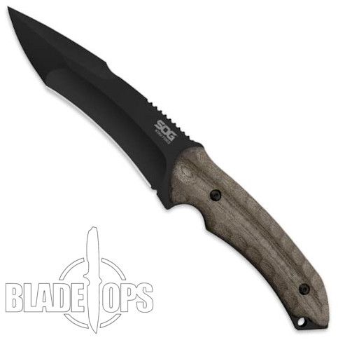 SOG Small Kiku Fixed Blade Knife, Black TiNi Plain Tanto Blade