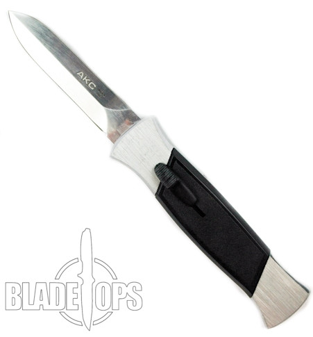 AKC 777 Double Action OTF Knife, Stainless Bolsters, Mirror Dagger Blade