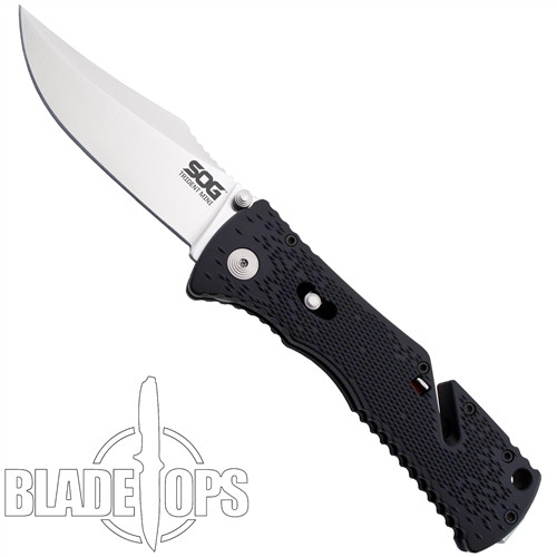 SOG Mini Trident TF22 Assist Knife, Satin Plain Edge Blade