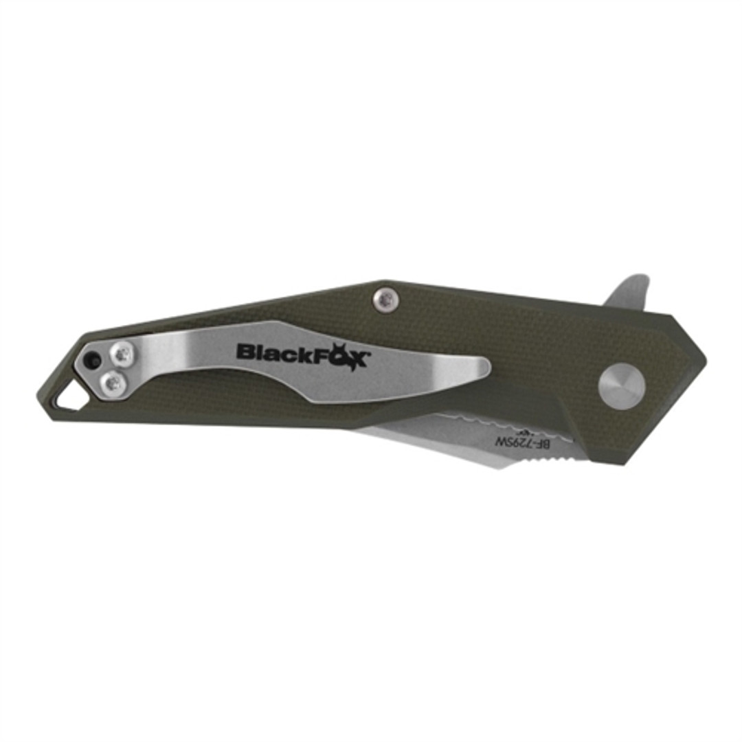 BlackFox Knives BF-729SW OD Green Kravi Flipper Knife, Stonewash Blade