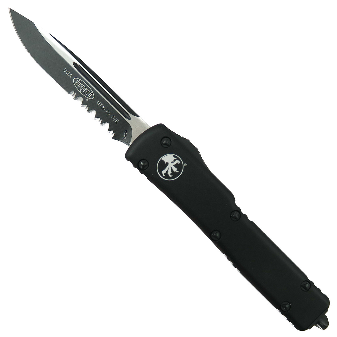 Microtech UTX70 OTF Knife, Black Drop Point Combo Blade