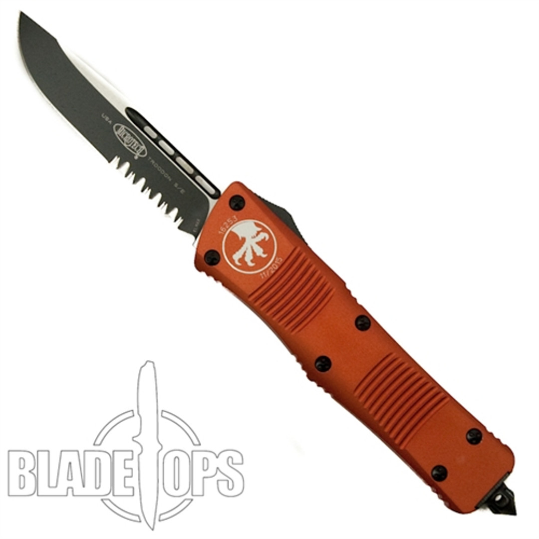 Microtech Orange Troodon Single Edge OTF Knife , Black Combo Blade