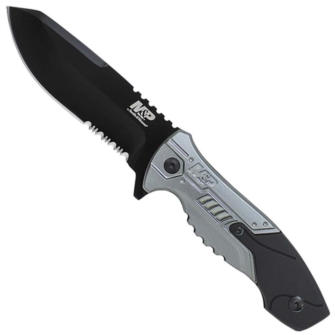 Smith & Wesson M&P SWMPF2BS Silver/Black Fixed Blade Knife, Black Combo Blade