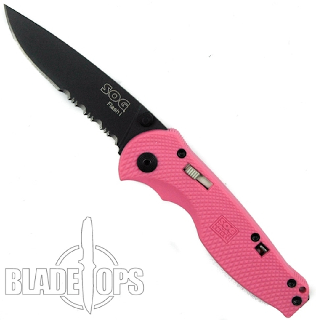 SOG Pink Flash I Assisted Knife, Black TiNi Combo Blade, PTFSA97