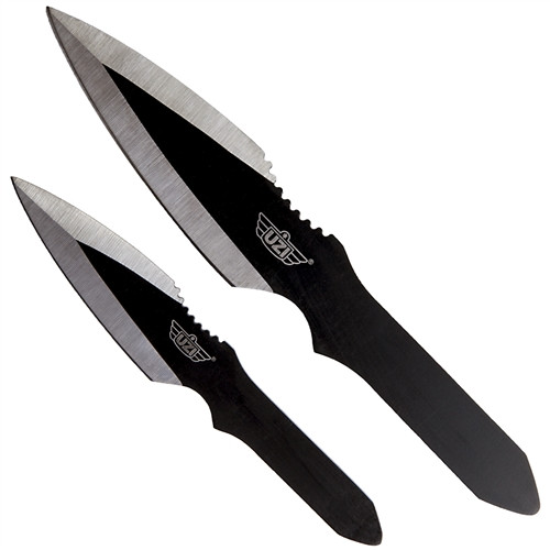 UZI TRW-002 Large/Small 2-Piece Throwing Knife Set, Satin/Black Blades