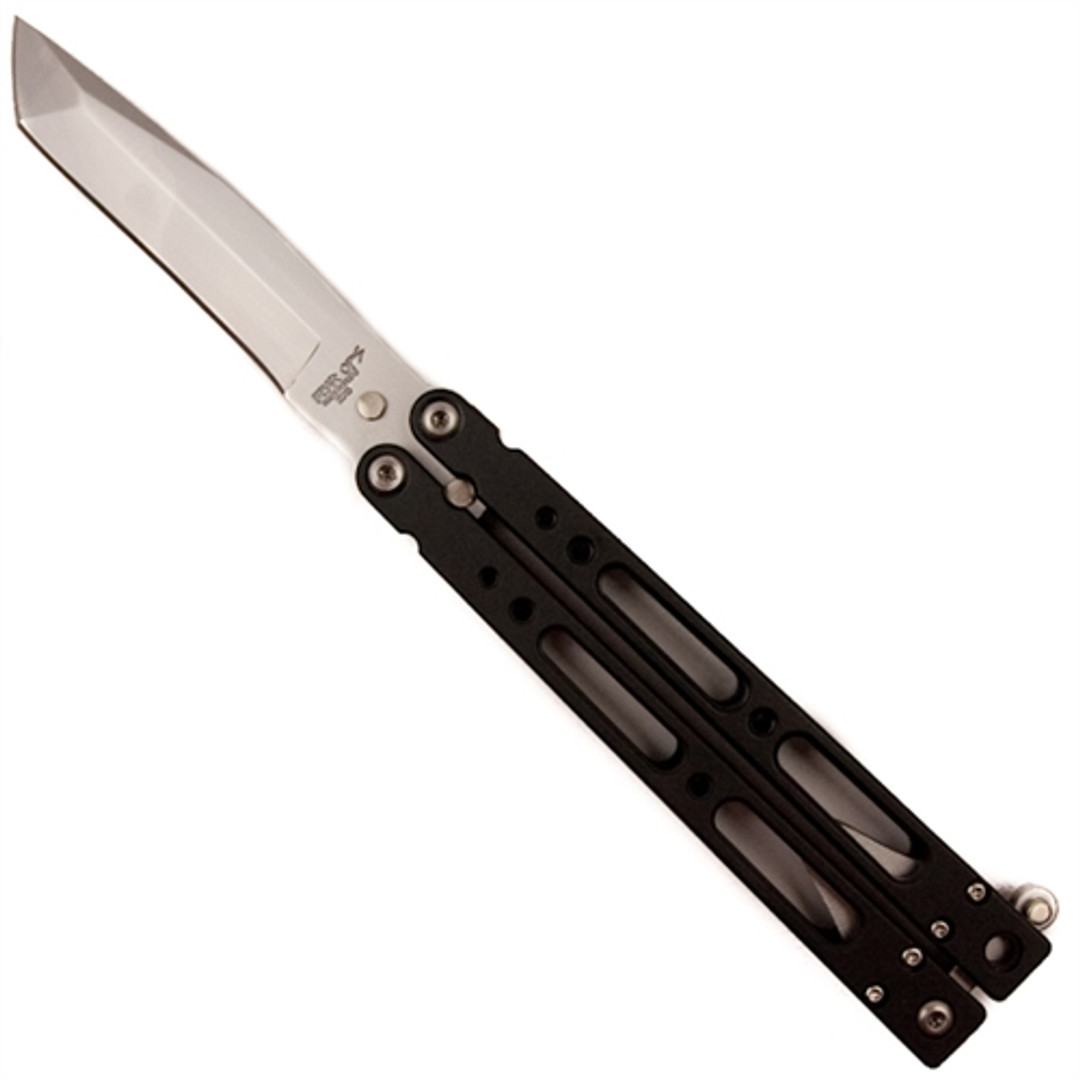 Bear OPS B-410-AlBK-AP Bear Song IV Tanto Balisong Butterfly Knife, Bead Blast Blade FRONT VIEW