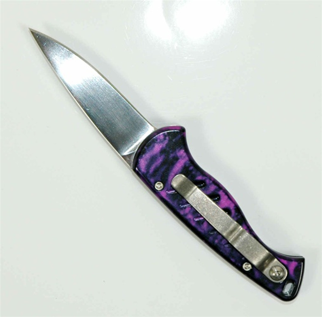 Piranha Plum Fingerling Auto Knife, 154CM Mirror Blade