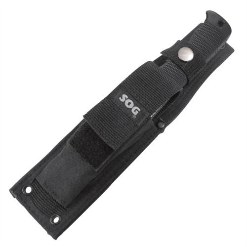 SOG E37S-N SEAL Pup Elite Fixed Blade Knife, Nylon Sheath, AUS-8 Black Blade, Sheath View