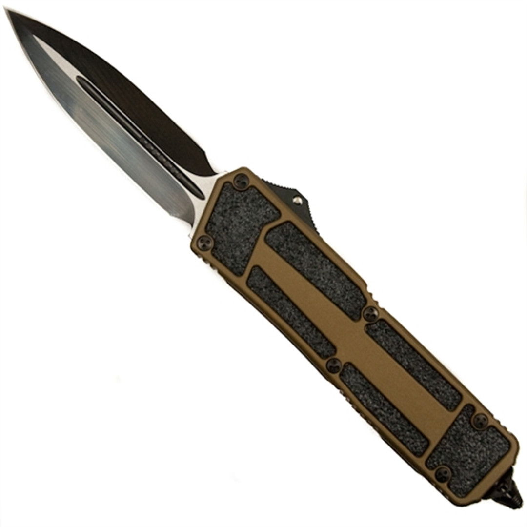Microtech Custom Tan Scarab D/E OTF Auto Knife, Satin DLC Blade