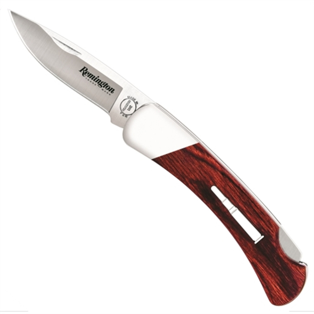 Remington R50013 Bay Mustang Bullet Wood/Stainless Steel Folder Knife, Satin Blade