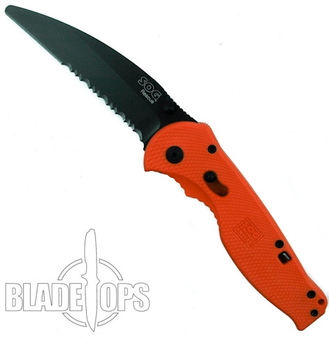 SOG Orange Flash II Rescue Assisted Knife, TiNi Combo Blade, OTFSA-6