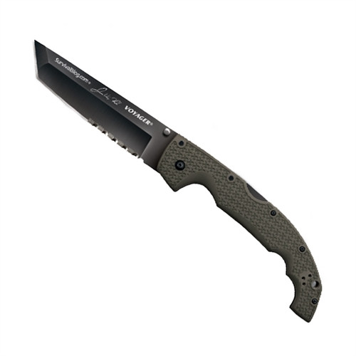 Cold Steel Rawles Voyager XL Folder Knife, Tanto Point, CTS-XHP DLC Black Blade, Combo Edge