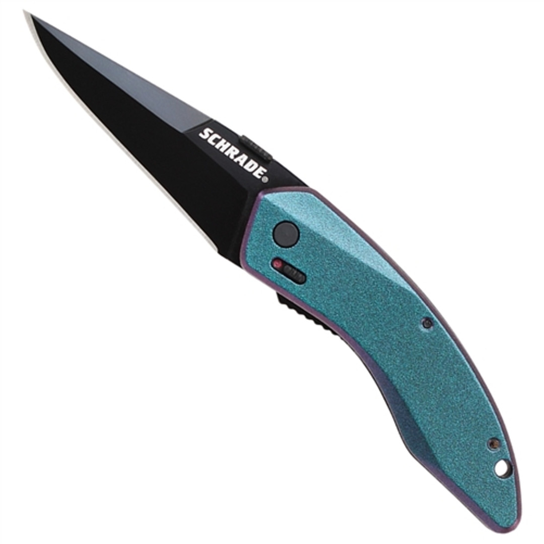 Schrade ColorShift Mini Landshark Assist Knife, Black Blade