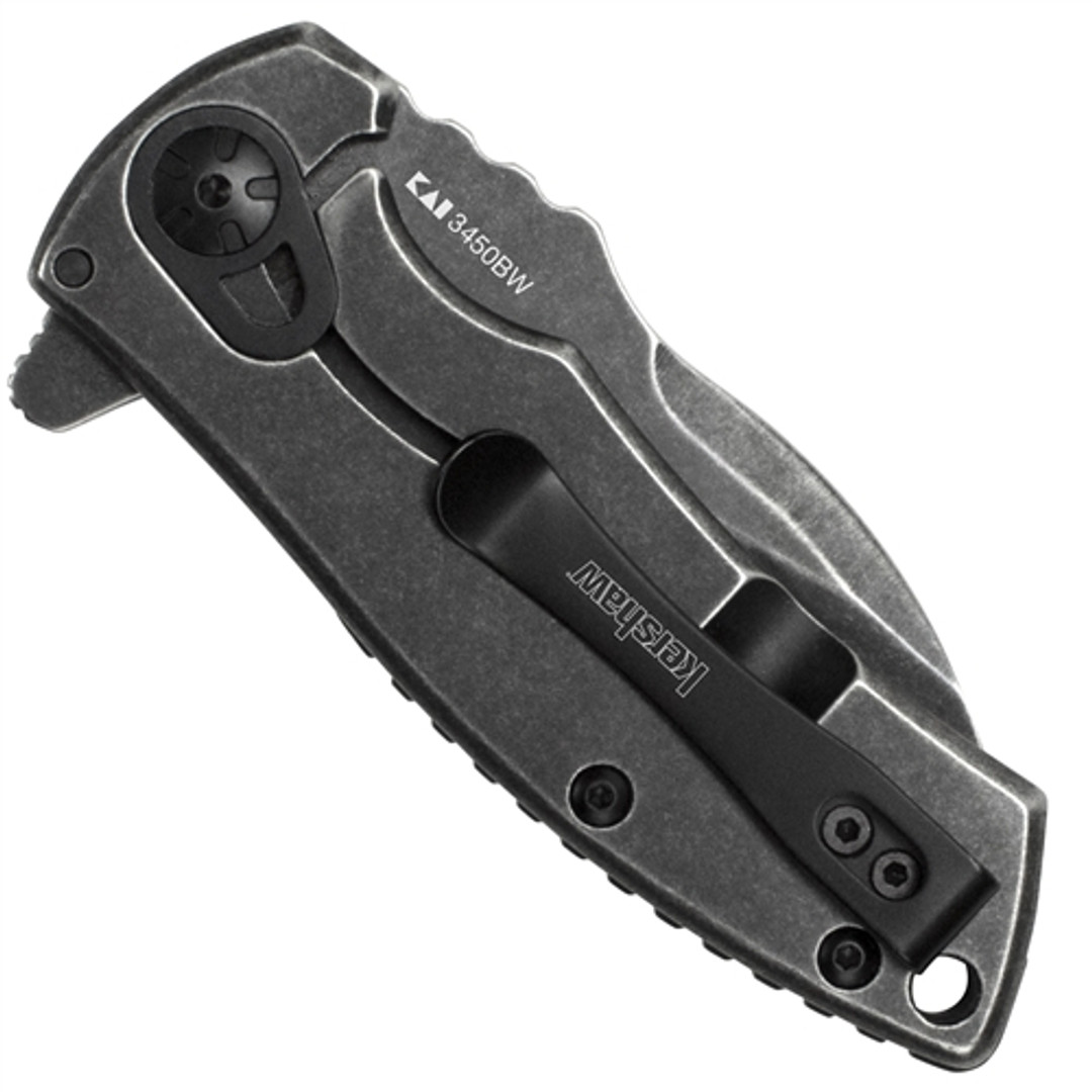 Kershaw Les George Spline Flipper Assist Knife, Frame Lock, Blackwash Plain Blade