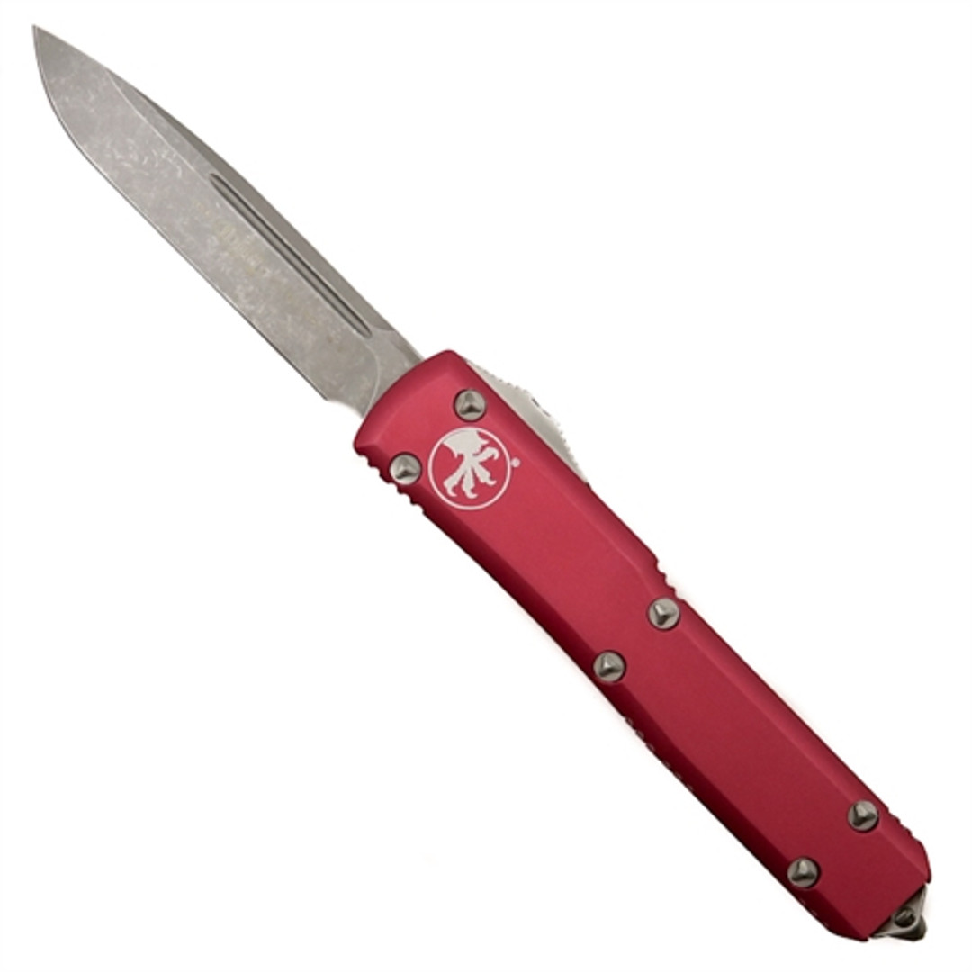 Microtech 121-10APCCRD Red Contoured Ultratech S/E OTF Auto Knife, Apocalyptic Stonewash Blade