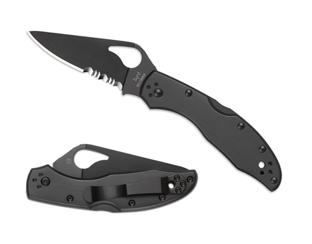 Spyderco Byrd BY04BKPS2 Meadowlark 2 Folder Knife, Black Combo Blade