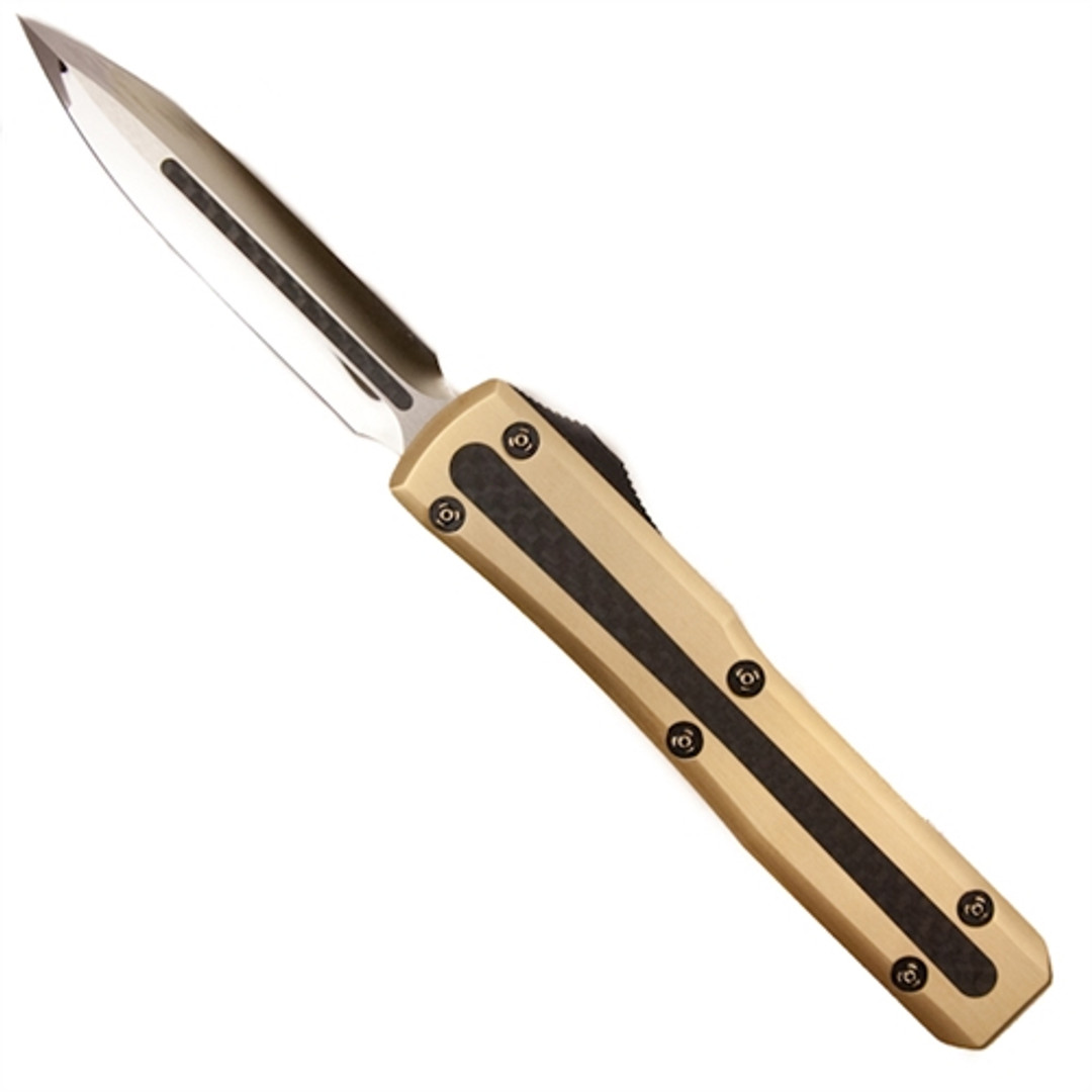 Microtech Custom Brass Ultratech with Carbon Fiber Inlay, Mirror Polish Blade