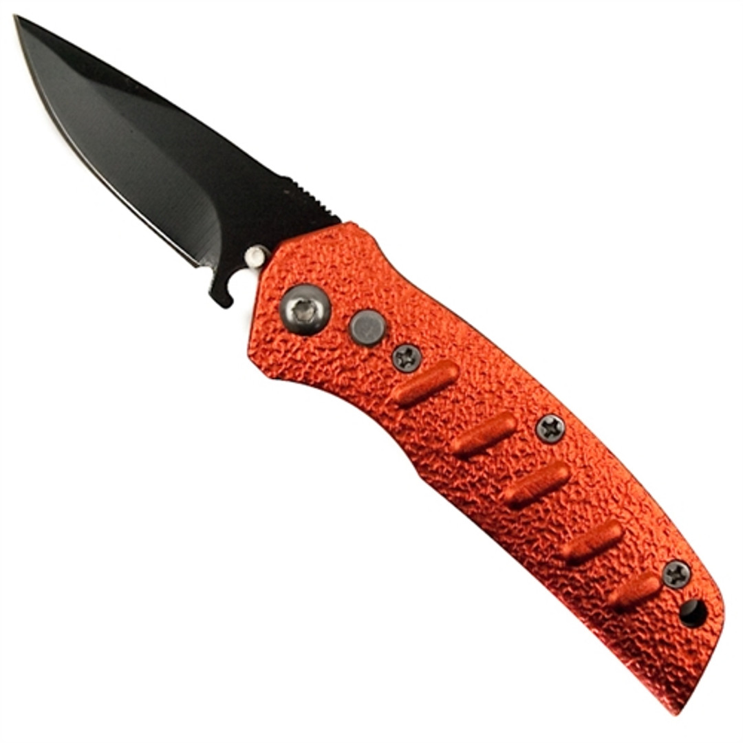 Mini Napoleon IV Orange Auto Knife, Black Clip Point Blade