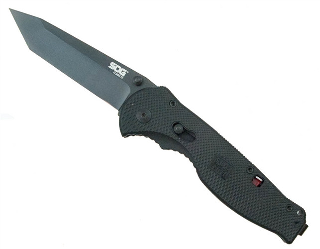 SOG FLASH II Spring Assisted Knife, TiNi Black Finish, Tanto Plain Edge