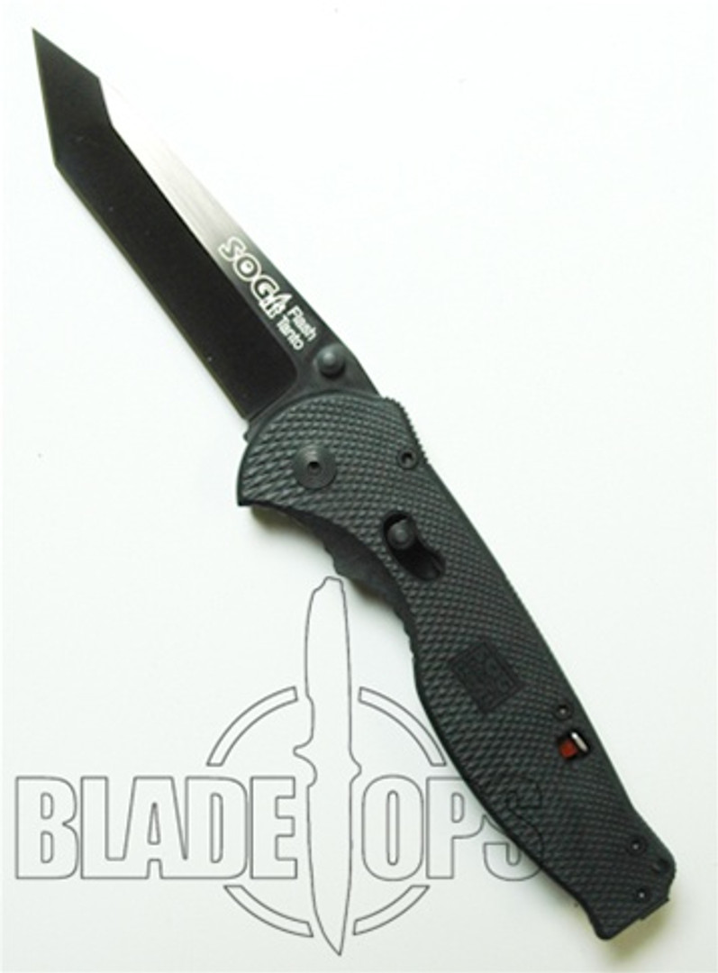 SOG FLASH II Spring Assisted Knife, TiNi Black Finish, Tanto Plain Edge, TFSAT8