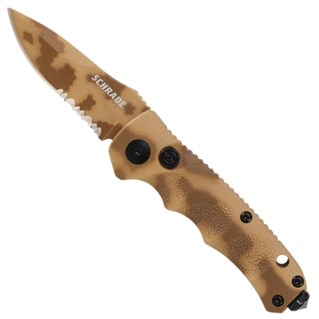 Schrade Desert Camo Mini Extreme Survival Auto Knife, Drop Point Combo Edge